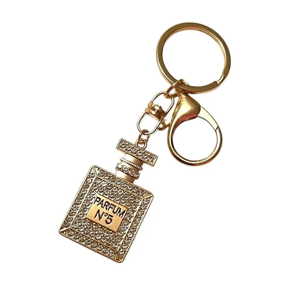 🤯5/$25🤯 Clear Crystal Parfum No.5 Perfume Bottle Gold Keychain